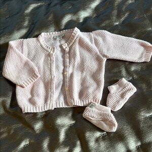 Pink Knit Baby Cardigan and Booties Set